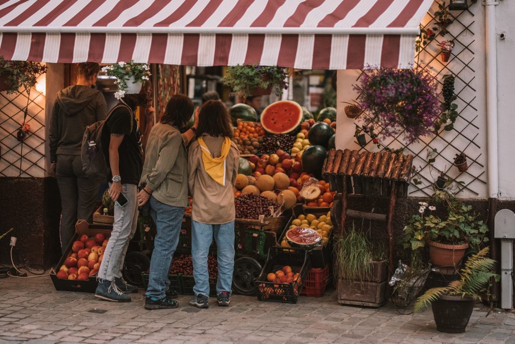 Family at the fruit market